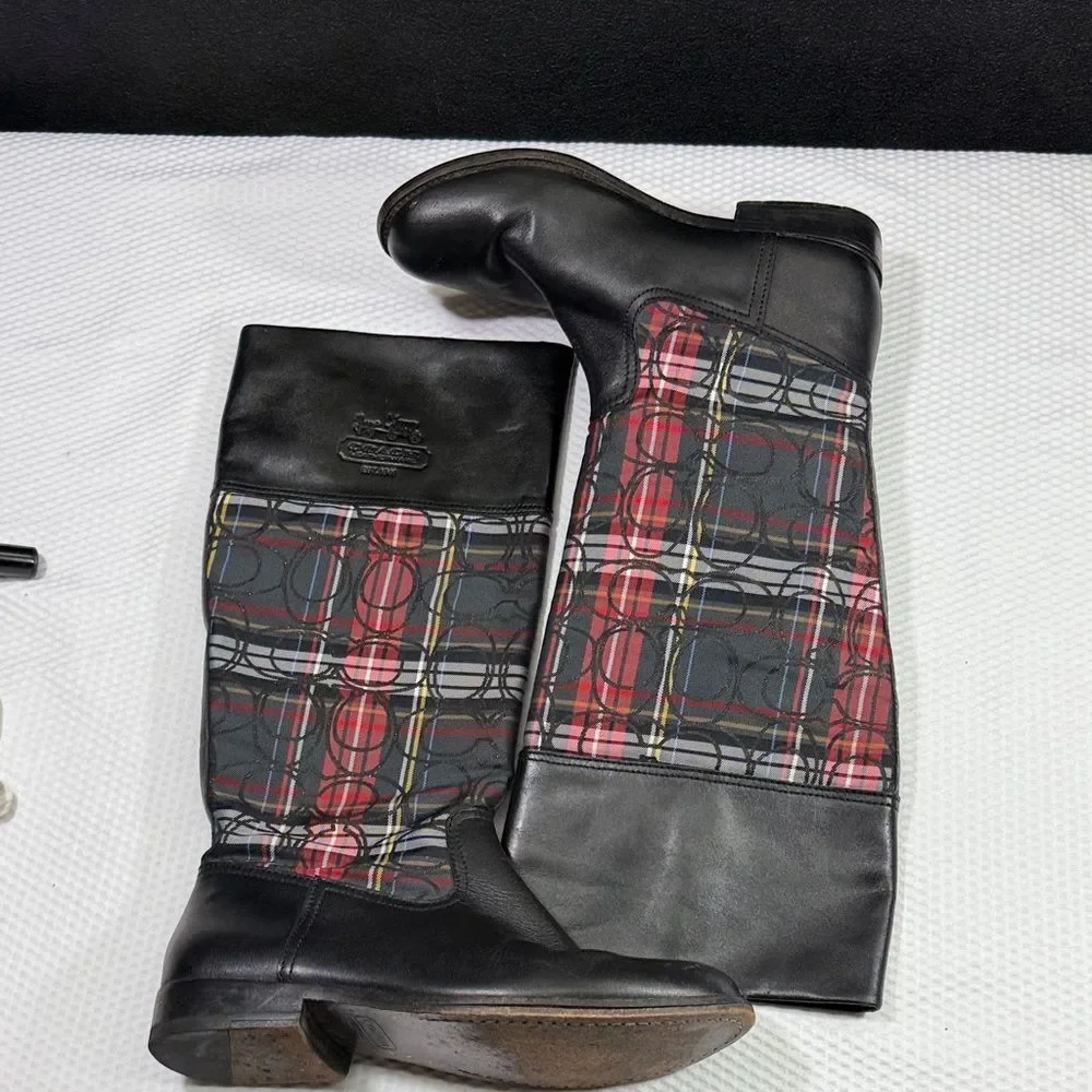 Coach Chrissi Tartan Plaid Green, Black and Red Boots Size 7